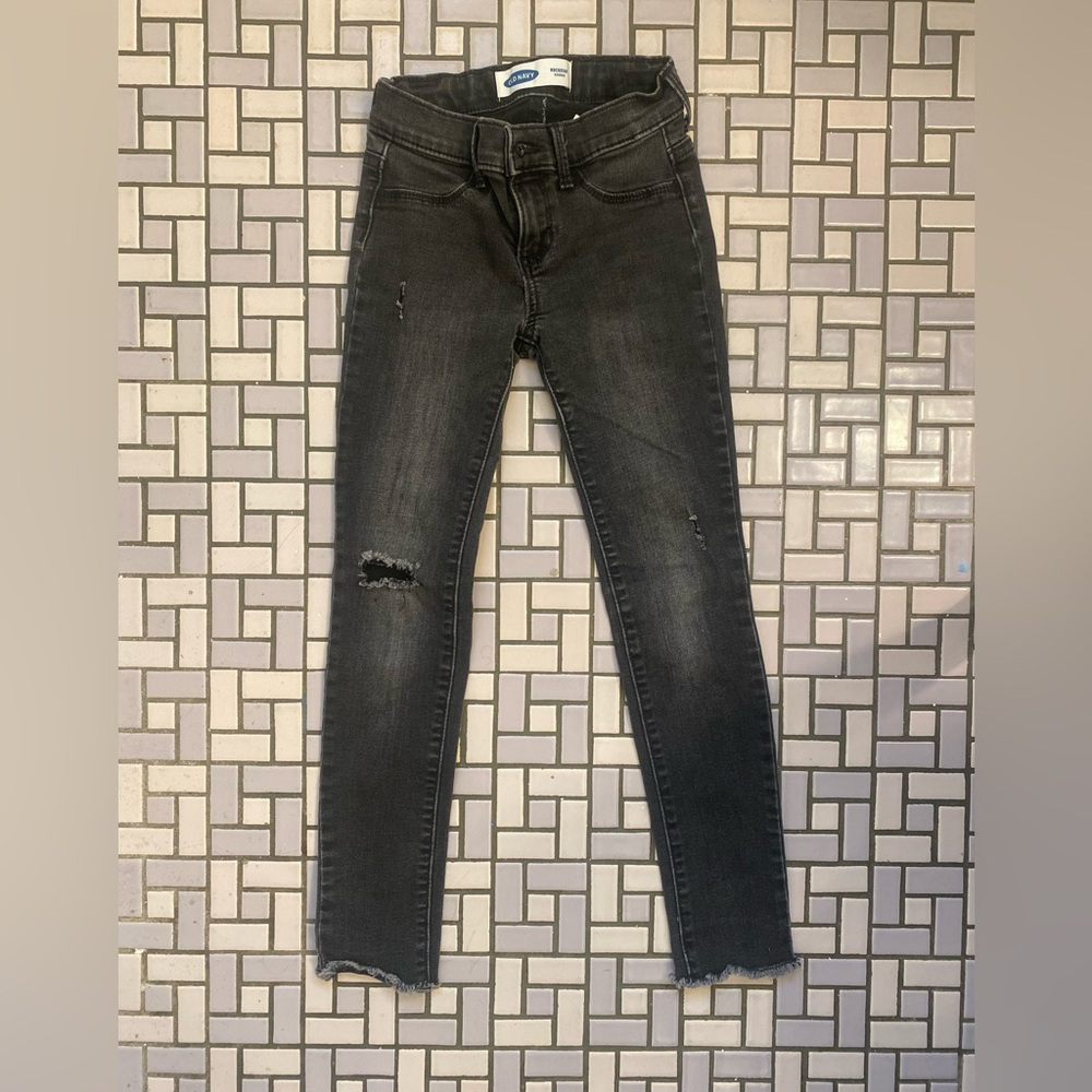 Old Navy Girls Black Rockstar Distressed Skinny Jeans/Jeggings, Sz. 10